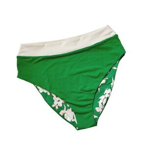 Lands End Women's Reversible Green Floral High Waisted Bikini Bottoms M 10-12